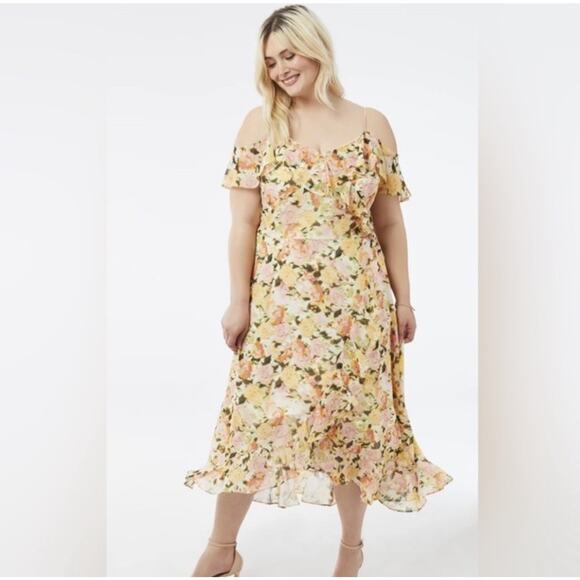 NWT Women’s Adorne Floral Dress Ruffle Cold Shoulder Bloomcore Plus Size 24W - Picture 1 of 12